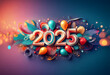 © joeycheung - The year 2025 is displayed in bold, 3D lettering with colorful confetti and balloons surrounding it.