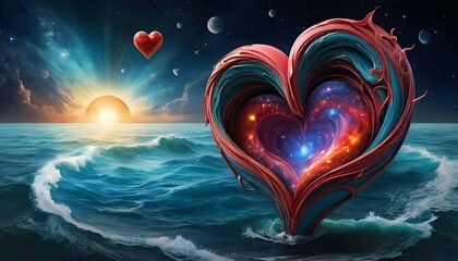 Poster - A Beautiful Heart Symbolizing Love Surrounded by Stars in the Vast Universe Ideal for Romantic Themes and Spiritual Artwork