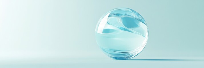 Poster - A sleek and shiny transparent sphere that reflects light beautifully, all set against a soft pastel background