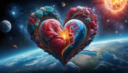 Poster - A Stunning Representation of Love with a Heart Symbol in the Vastness of the Universe Perfect for Emotional and Inspirational Themes