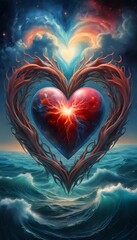 Poster - A Heart Symbolizing Love Surrounded by the Vastness of the Universe, Ideal for Illustrations or Greeting Cards Where Love is the Central Theme