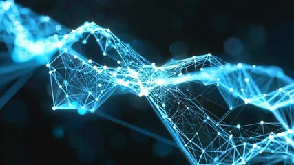 Poster - Abstract digital wave, glowing particles in blue, dark background.