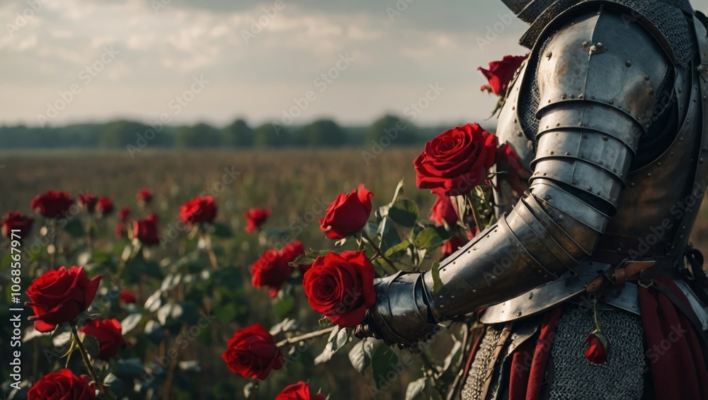 knight in armor holding roses Stock Photo | Adobe Stock