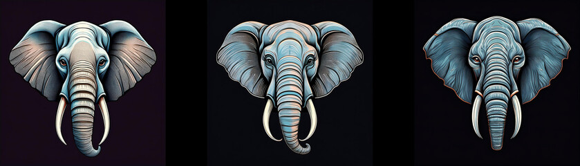 Aufkleber - Three elephant heads are shown against a dark background. Each head has a unique blue-grey color.