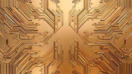 Poster - A detailed circuit board design in gold featuring complex patterns and connections representing technology