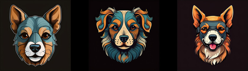 Aufkleber - Three dog portraits with unique color palettes.