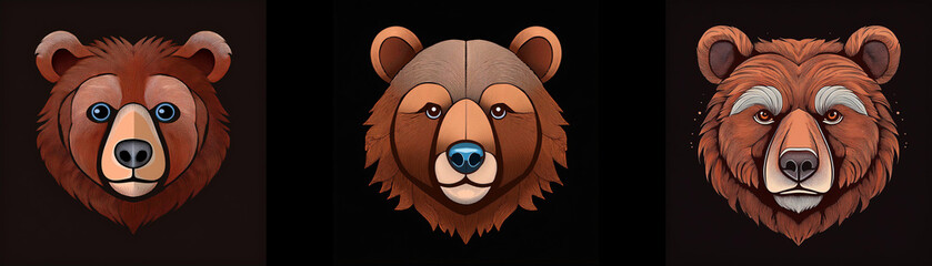 Poster - Three bear heads in a row, facing forward.  They have brown fur and black noses.