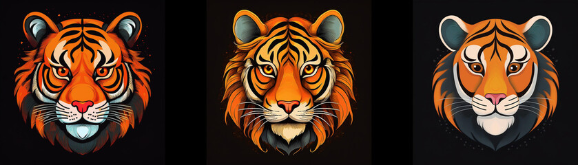 Poster - Three tiger heads with different color variations are featured against a black background.