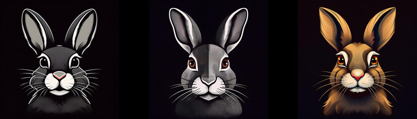 Aufkleber - Three rabbits with different fur colors looking directly at the viewer.