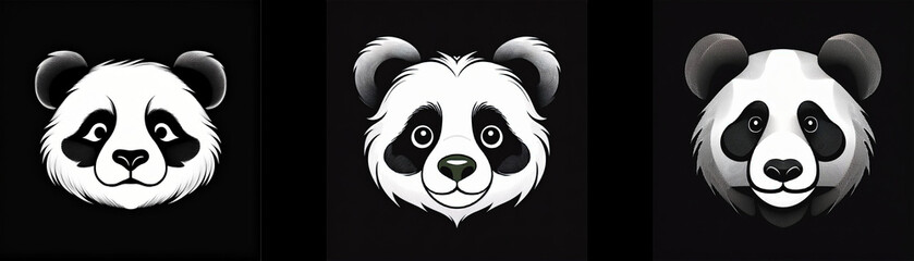 Poster - Three panda bear faces against a black background.