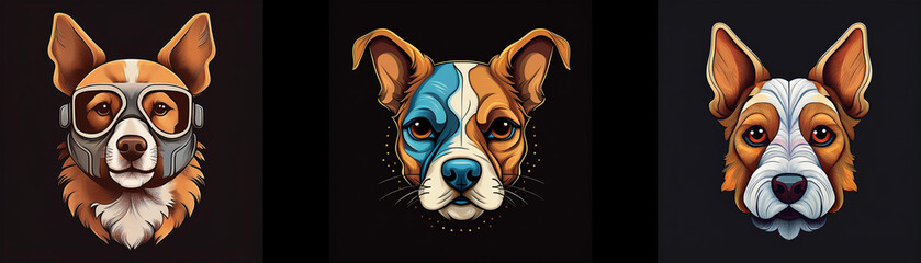 Poster - Three dog portraits with different expressions and features.