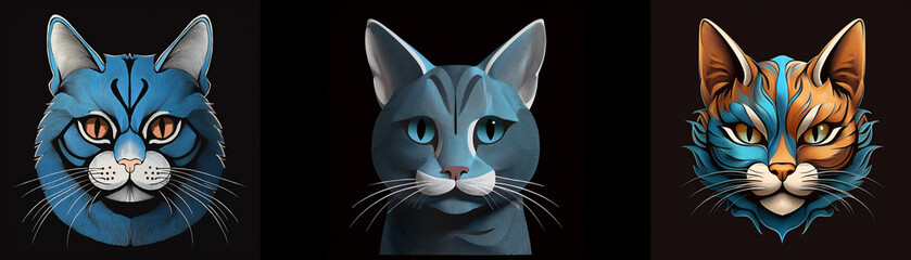 Poster - Three cat heads are shown, each with a unique blue and brown color pattern.