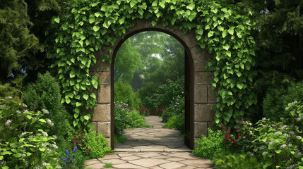 Poster - Old Stone Archway Covered in Ivy