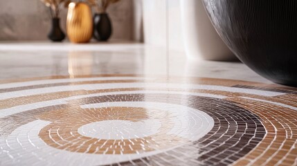 Wall Mural - Modern Bathroom with Circular Mosaic Tile Floor