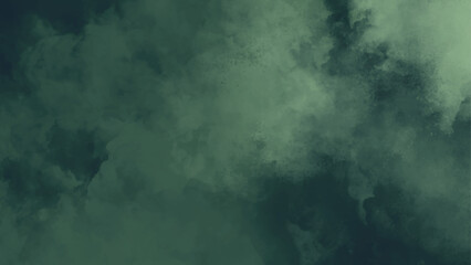 Wall Mural - Green gradient watercolor background with clouds texture. Dark green watercolor smoke painting background. 
