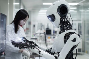 Poster - Humanoid robot showing futuristic artificial intelligence in robotics laboratory