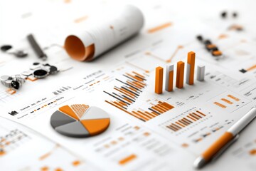 Poster - analytical financial graphs and charts laid out meticulously, depicting comprehensive data analysis,