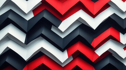 Poster - An abstract arrangement of zigzag patterns in red, black, and white, creating a striking visual effect.