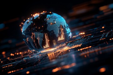Poster - A digitally rendered globe surrounded by glowing network lines, indicating global connectivity and technological advancements in modern communication and data exchange.
