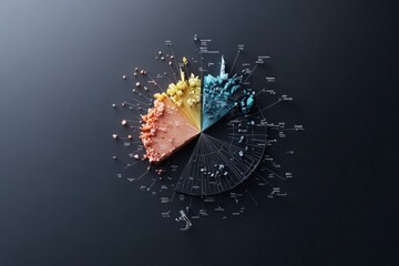 Poster - A detailed pie chart with vibrant segments on a dark backdrop, showcasing data visualization and statistical analysis in a creative, modern style.