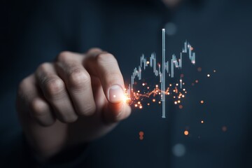 Poster - A futuristic image showing a finger interacting with a digital holographic chart display, emphasizing technology, innovation, and data-driven decision-making.