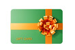 © ImageFlow - Green gift card adorned with an orange ribbon and bow, isolated on a white background. Concept of gifting. 3D Rendering