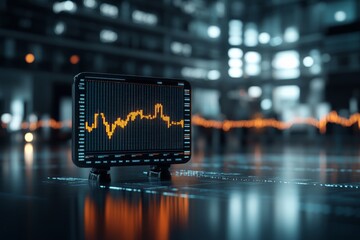 Poster - A smartphone shows financial graphs on its screen, depicting real-time trading data and insights, symbolizing finance and modern technology interaction.