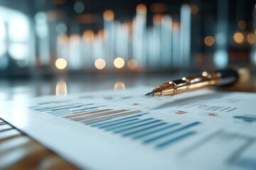 Poster - A close-up shot of a pen resting on paper filled with data charts, suggesting attention to detail and precision in handling numerical information for business purposes.