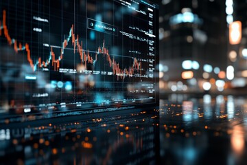 Poster - Futuristic digital visualization of stock market data, featuring illuminated graphs and abstract designs, symbolizing technology-driven financial insights and predictions.