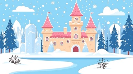 Wall Mural - Winter Wonderland Castle Landscape.