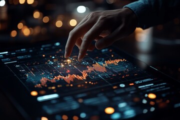 Poster - A visually striking image of a hand reaching towards a digital interface with glowing graphical elements, embodying future technology and interaction.