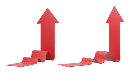 Poster - Two red arrows with wavy bases pointing upwards on a white background. Concept of growth and progress. 3D Rendering