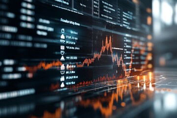 Poster - A digital financial graph displays data and rising trends, highlighting market changes, financial growth, and stock trading dynamics in an abstract style.