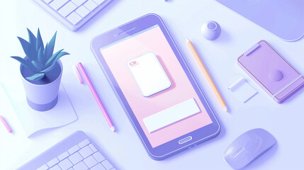 Poster - Smartphone displaying a mobile app prototype, surrounded by digital sketch tools and a modern, organized workspace.