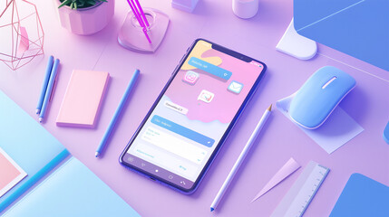 Poster - Smartphone displaying a mobile app prototype, surrounded by digital sketch tools and a modern, organized workspace.