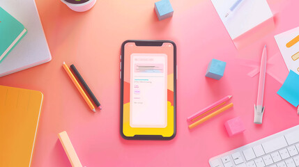 Poster - Smartphone displaying a mobile app prototype, surrounded by digital sketch tools and a modern, organized workspace.