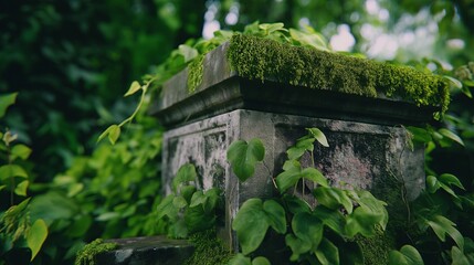 Poster - Ivy and Moss-Covered Ancient Stone Wall