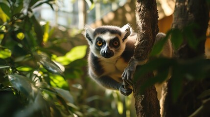 Sticker - Curious Ring-tailed Lemur Gazing from a Branch