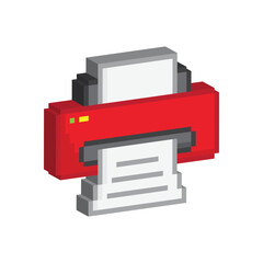 Poster - isometric Printer icon 8 bit, pixel art icon for game logo