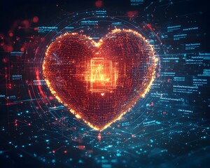 Poster - glowing heart surrounded by sentiment analysis visualization