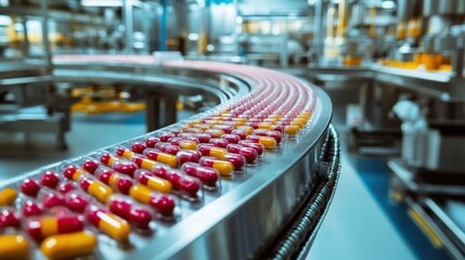 Wall Mural - Pill Production Line in a Pharmaceutical Factory