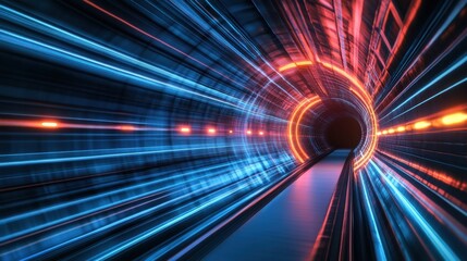 Poster - abstract futuristic tunnel with glowing lines on a dark background 3d rendering - Generated AI
