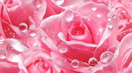 Poster - Close-Up of Pink Rose Petals with Dew Drops
