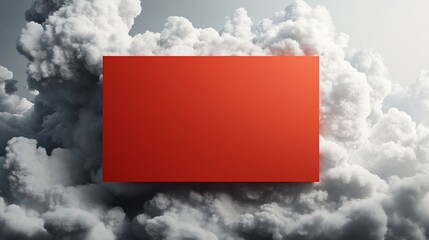 Wall Mural - Red blank rectangle shape floating above clouds.