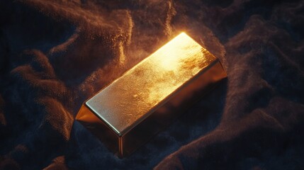 Aufkleber - A brilliant gold bar on a dark, velvet background, its gleaming surface capturing light, representing precious wealth and investment.