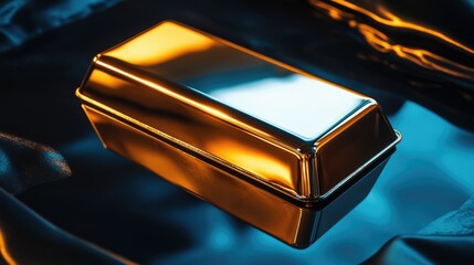 Poster - A close-up shot of a shining gold bar, showcasing its rich, lustrous surface and solid structure, symbolizing stability and wealth.