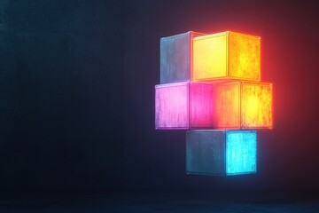 Poster - Glowing Floating Crates in Futuristic Storage Space