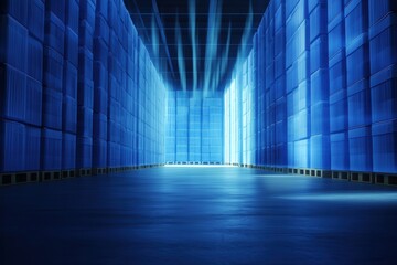 Poster - Holographic Floating Warehouse with Organized Goods