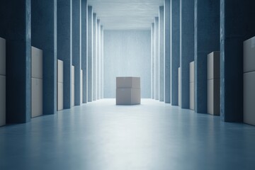 Poster - Minimalist Warehouse with Glowing Storage Scene