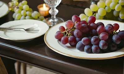 Poster - A bunch of grapes on a table